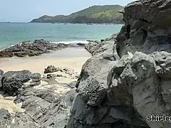 The busty milf lost her bet and paid up on the beach with her monster cock