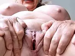 busty granny showing off her horny pussy up close