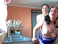 fucking my stepmom topless in the kitchen, she's moaning so loud 😍
