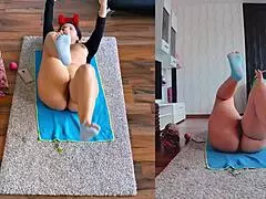 double the fun in naked yoga with ass spreading?