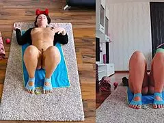 double the fun in naked yoga with ass spreading?