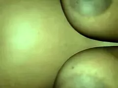 The curvy black amateur with big natural tits and huge pussy lips rides muscular cock in pov homemade video