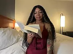 eva paker roleplays as housewife reading with neighbors watching