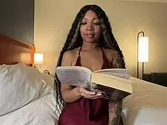 eva paker roleplays as housewife reading with neighbors watching