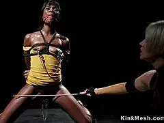 does this huge booty milf assfuck her bound ebony slave? deepthroat and submission in this kinky lesbian fetish scene.