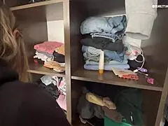 My mother-in-law touches herself while I watch from the closet, gets discovered, and now I finger her tight wet pussy.