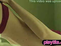 Skinny Blonde Italian Milf Strips And Shows Perky Tits