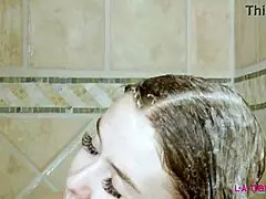 skinny teen 18+ brunette enjoys a relaxing shower