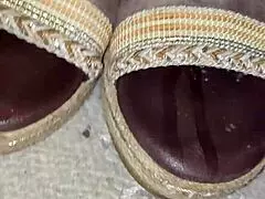 In this dirty tale, the stepmom's heels get covered in cum as she teases her son-in-law