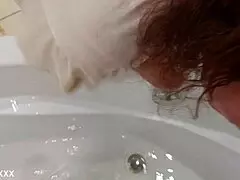 standing doggystyle fuck and blowjob with mature wife