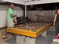 Milfcandy Samantha loses pool game and sucks big black cock