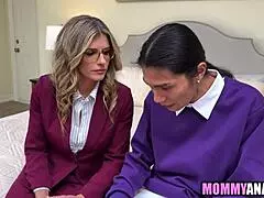 stepson cory chase gives blowjob to mommy with big tits and glasses