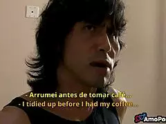 Is Bianca Naldy sucking her stepson's big cock while her husband cleans?