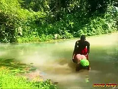 What if you just pound this horny African whore hardcore with your big dick right in the stream?