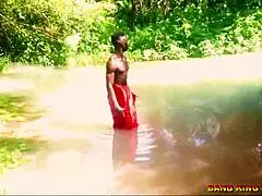 What if you just pound this horny African whore hardcore with your big dick right in the stream?