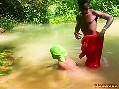 What if you just pound this horny African whore hardcore with your big dick right in the stream?