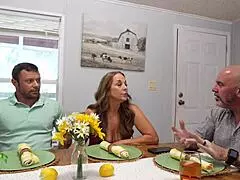 stepmom seduces big cock stepson while stepdad is clueless taking call from work