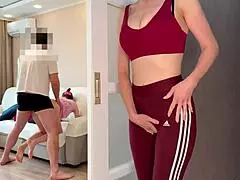 Horny stepmom fucked me after she saw sex with my girlfriend - russian amateur with dialogue and english subtitles, petite pov blowjob cowgirl bent over ass cumshot