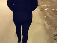 Mature Milf Flashes Thong In Transparent Leggings Outdoors