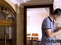 mature woman in red bra bonked by horny stepson