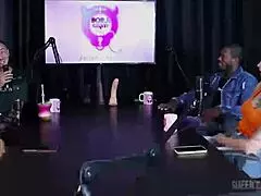 Hyoran Carvalho in sheer red lingerie, teasing with handjob