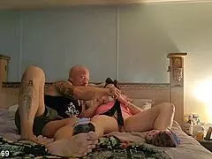 bodybuilder milf gets foreplay in bedroom