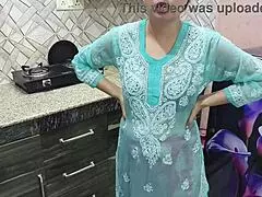 Desi indian step mom teaches stepson in kitchen