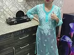 Desi indian step mom teaches stepson in kitchen