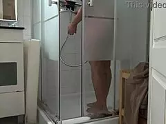 stepson jerks off watching his stepmother shower in the morning