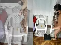 Is this bitch playing hot with big dildo in 38x6 bodysuit and red panties?