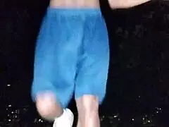 Cute brunette in park fitness solo