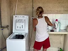 accidental sex in the washing machine led to neighbor's quick orgasms and cum inside