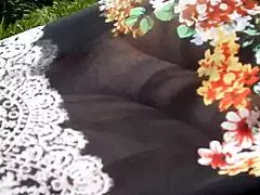 Hairy Mature In See-Through Dress Outdoors 😜