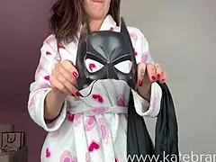 MILF Mommy in Batwoman Halloween Costume Tryon Haul, Showing Big Tits and Tattoo in POV