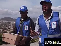 Big tit milf Sophia Locke gets double teamed by big dick delivery drivers in interracial threesome