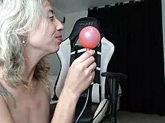 Sexy milf inflatable dildo anal fun