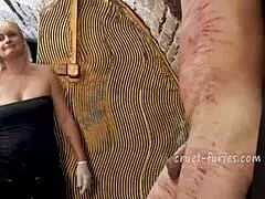 Cruel Blonde Milf Whips Guy's Cock Brutally