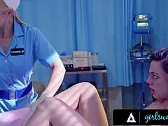girlsway head nurse sarah vandella teams up with assistant to hard fuck patient whitney wright
