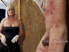 Cruel Blonde Milf Whips Guy's Cock Brutally