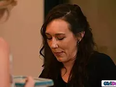 Petite Small Tits Milf Footfucks Her Blonde Neighbor's Pussy