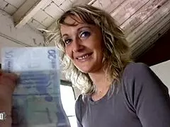 skinny french blonde milf gets ass fucked for cash in warehouse