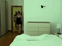 Step mom and step sister share bed with step son in wild hotel fuck
