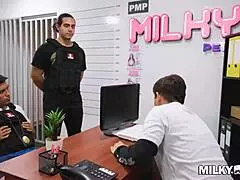 latina milf at police station outdoor scene