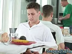 Stepmom secretly blows stepson under the desk in taboo encounter