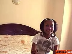 Amateur skinny black milf chats about stretching her pussy with white cock in homemade audition 😏