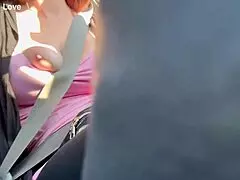 Italian horny MILF Artemisia Love flashes big boobs in car
