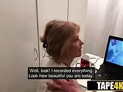 Hot blonde tutor gets blackmailed by her student and ends up satisfying his desires