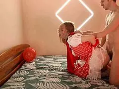 Ever tried amateur deepthroat and hard anal sex with a girl in red costume?