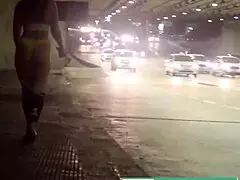 brunette milf exposes wet pussy in tunnel for drivers
