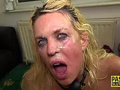 bound and gagged busty submissive milf endures intense play